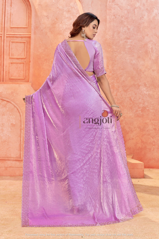 Shimmer Saree with Embellished Border & Designer Blouse(Unstitched)