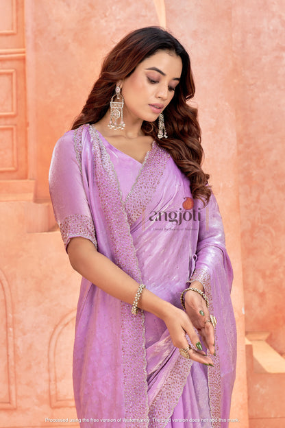 Shimmer Saree with Embellished Border & Designer Blouse(Unstitched)