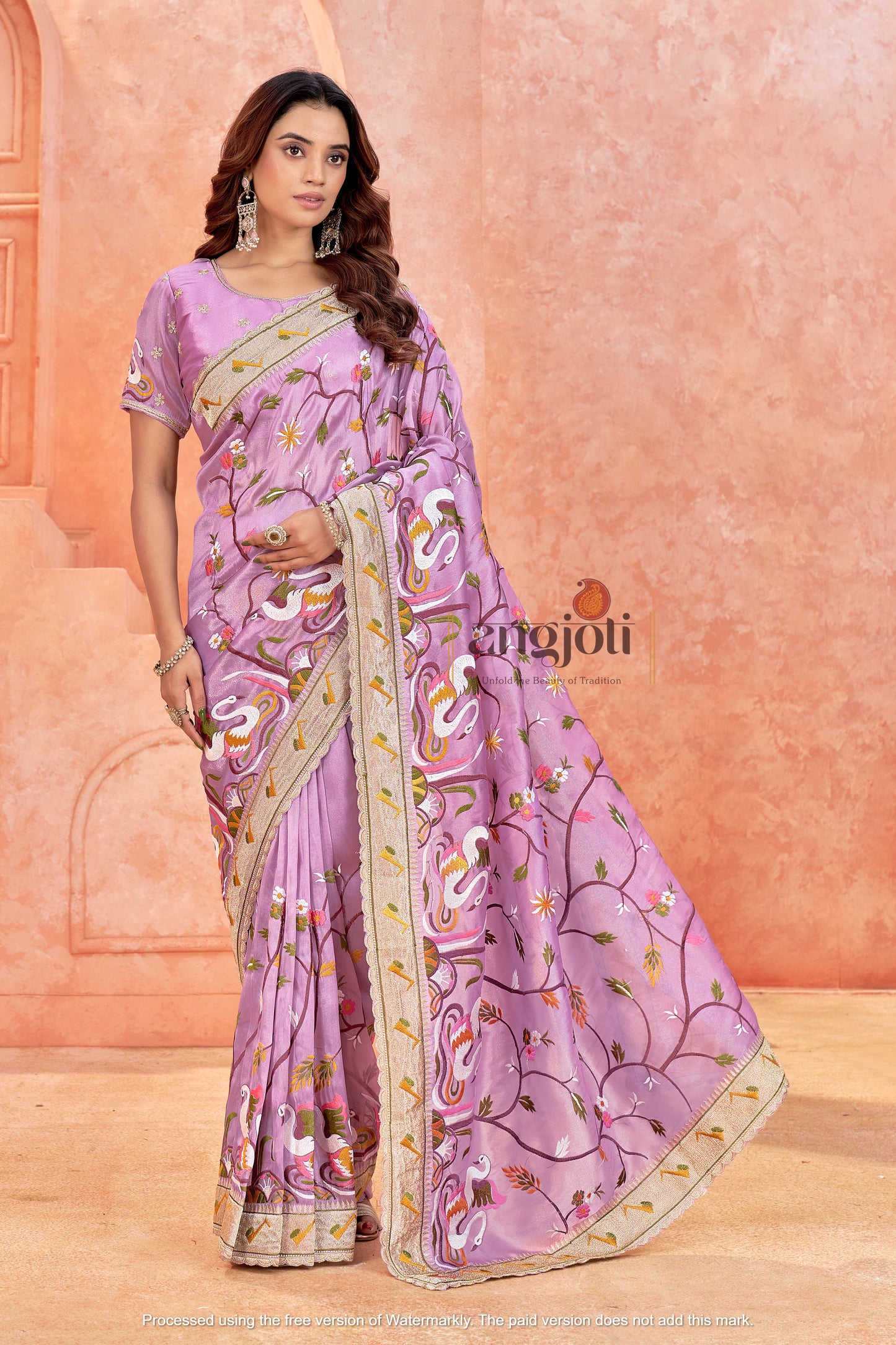 Premium Embroidered Soft Saree  & Matching Embellished Blouse (Unstitched)