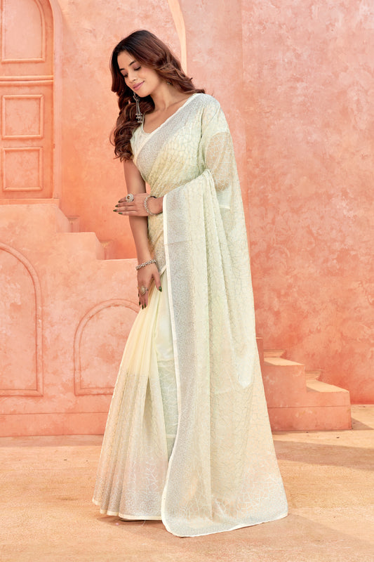 Premium Off-White Embroidered Designer Work Saree – Wedding & Festive Collection