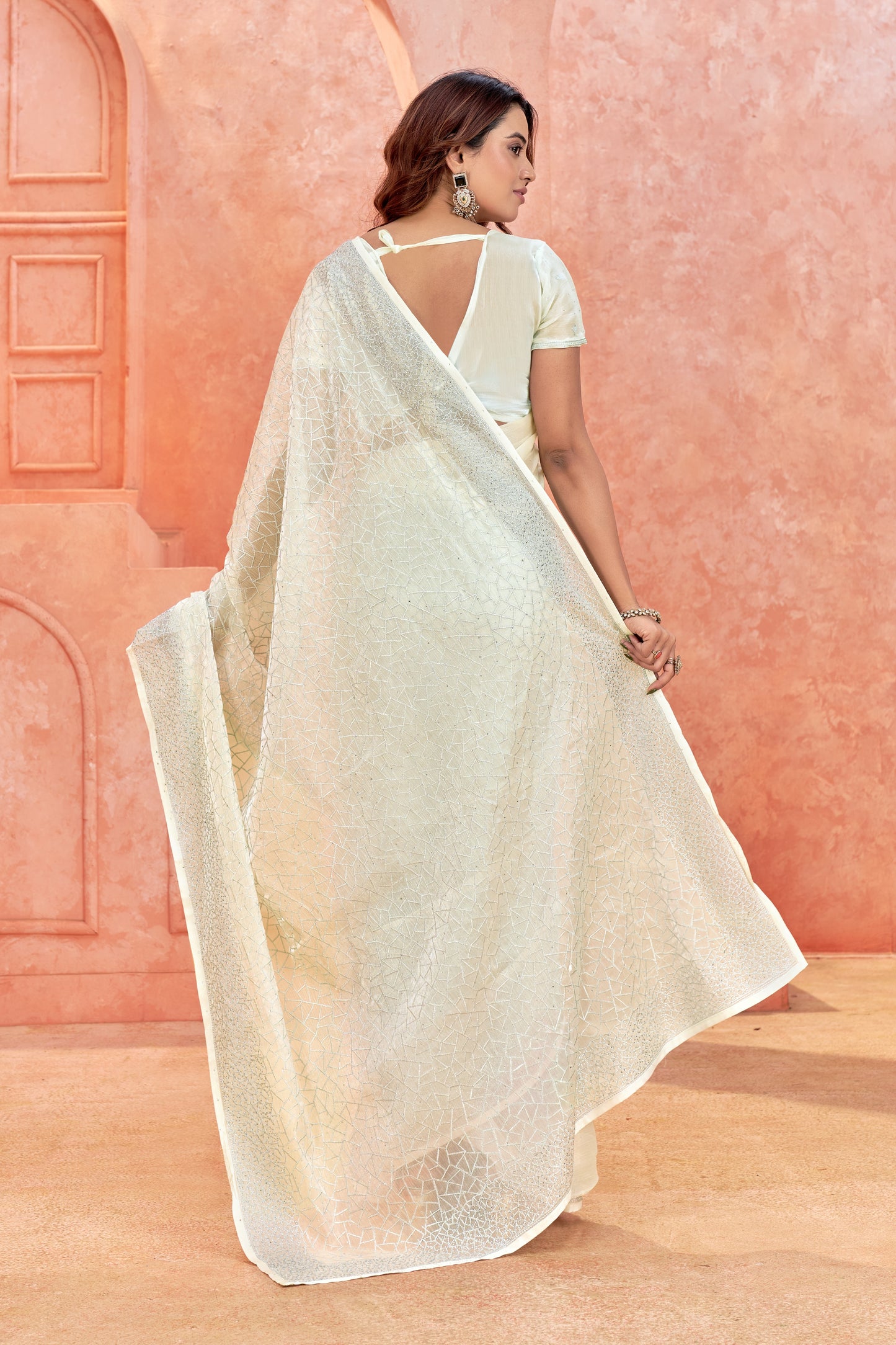 Premium Off-White Embroidered Designer Work Saree – Wedding & Festive Collection