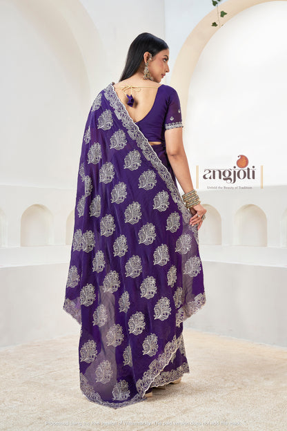 Purple Designer Embroidered Saree with Blouse(Unstitched) – Premium Partywear Saree for Weddings & Festive Occasions