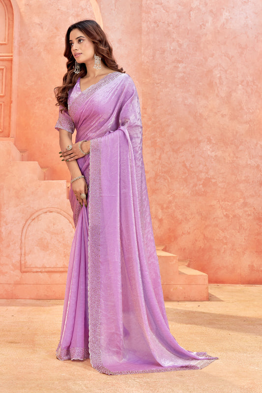 Shimmer Saree with Embellished Border & Designer Blouse(Unstitched)