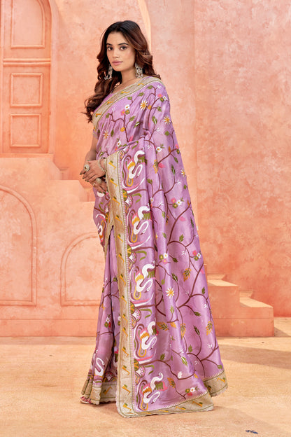 Premium Embroidered Soft Saree  & Matching Embellished Blouse (Unstitched)