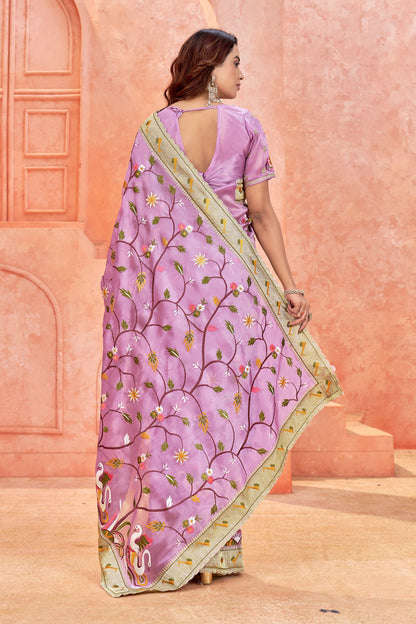 Premium Embroidered Soft Saree  & Matching Embellished Blouse (Unstitched)