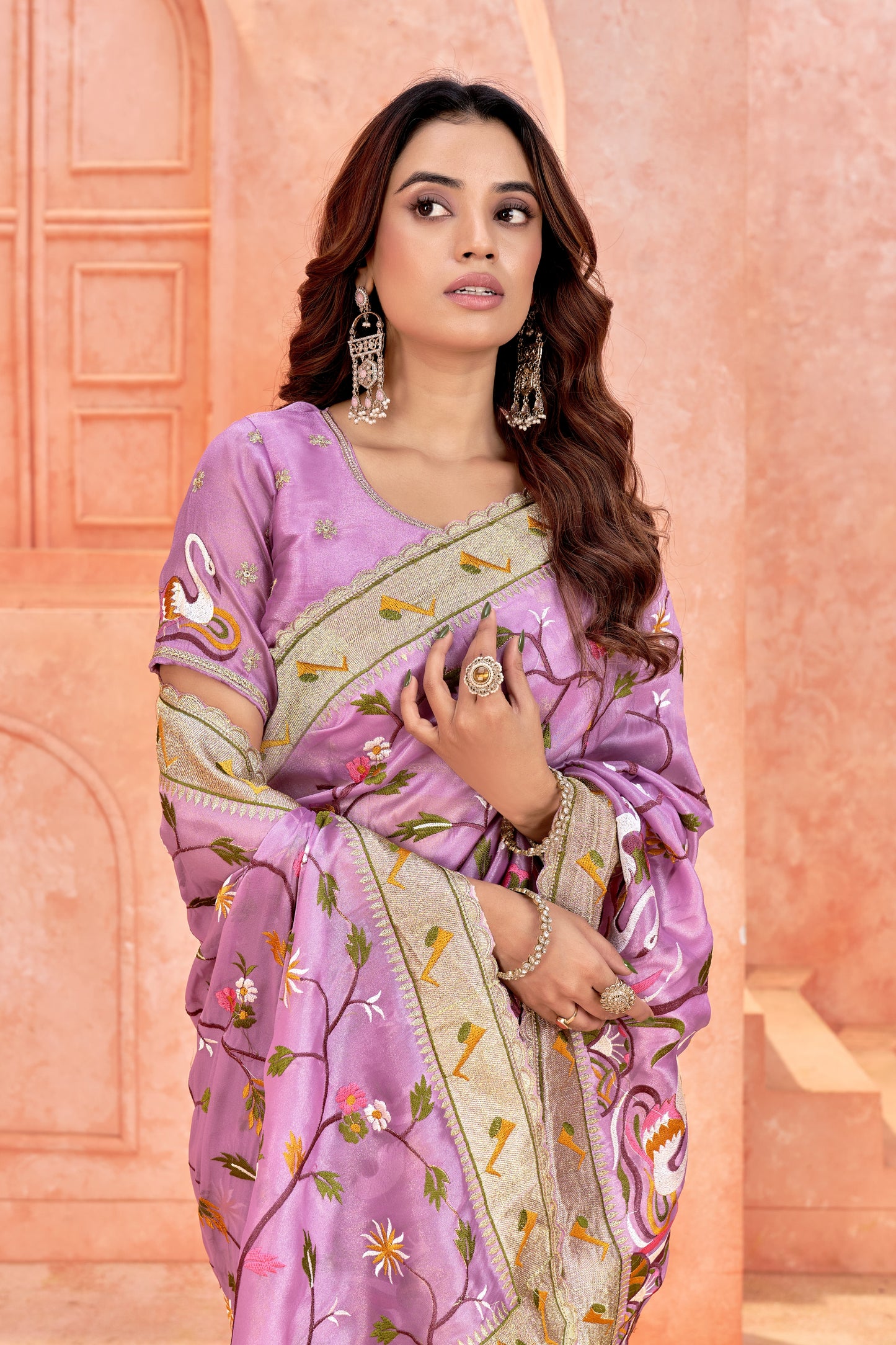 Premium Embroidered Soft Saree  & Matching Embellished Blouse (Unstitched)