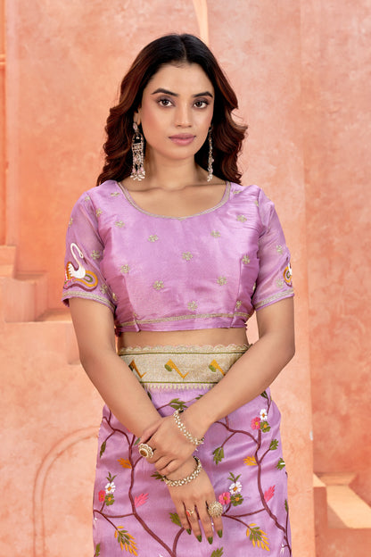 Premium Embroidered Soft Saree  & Matching Embellished Blouse (Unstitched)