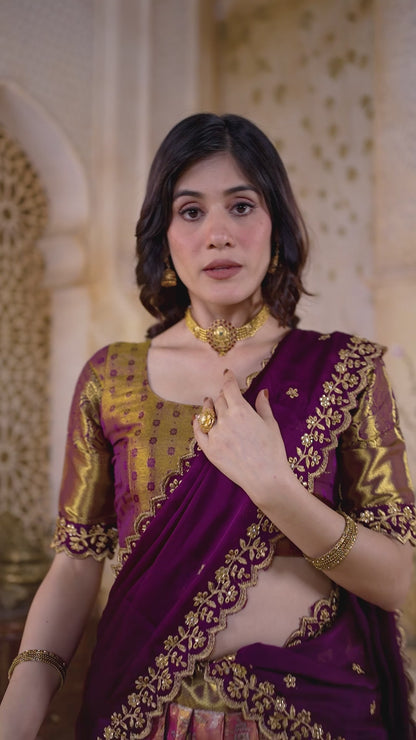 Silk Lehenga Choli with Golden Zari Border & Embroidered Dupatta | Wedding & Festive Wear | Blouse Unstitched