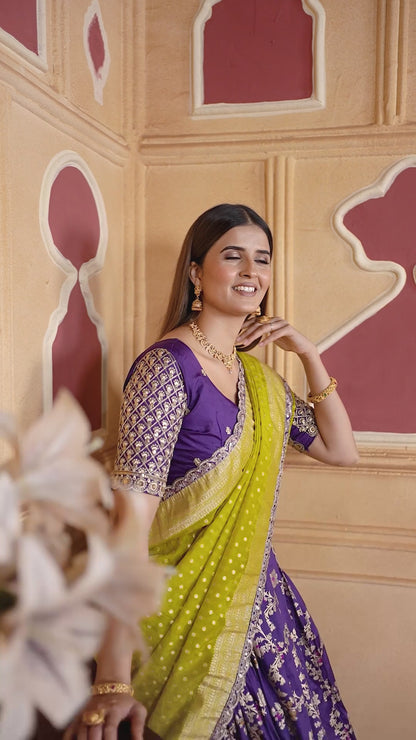 Designer Silk Lehenga with matching blouse and yellow dupatta