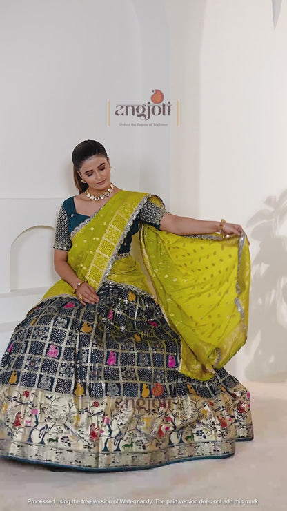 Premium Silk Lehenga Choli Navy Blue with Zari Weaving & Yellow Dupatta & Maching Blouse (Unstitched)
