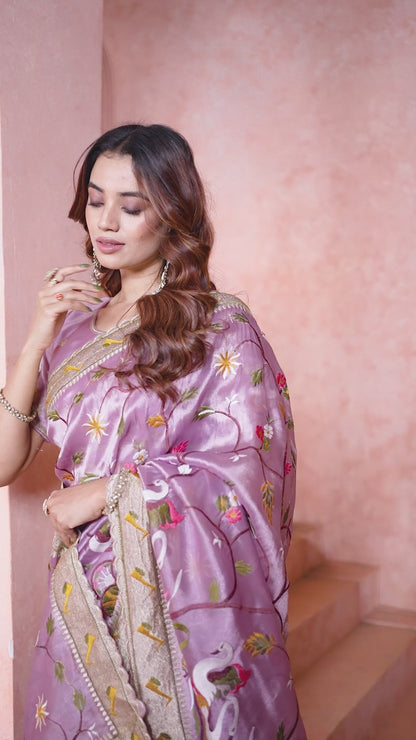 Premium Embroidered Soft Saree  & Matching Embellished Blouse (Unstitched)