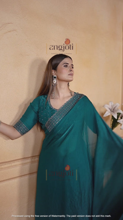 Emerald Green Premium Saree  & Blouse(Unstitched)