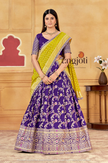 Designer Silk Lehenga with matching blouse and yellow dupatta